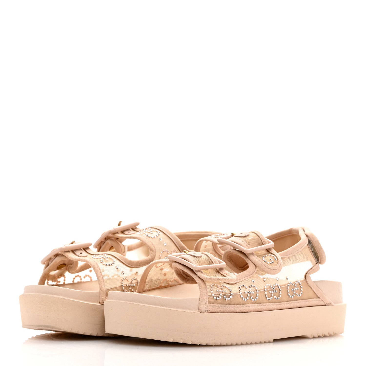 Gucci Rubber Suede Mesh Crystal GG Monogram Womens Isla Dad Sandals 37 Light Powder Skin Rose 3 of 7