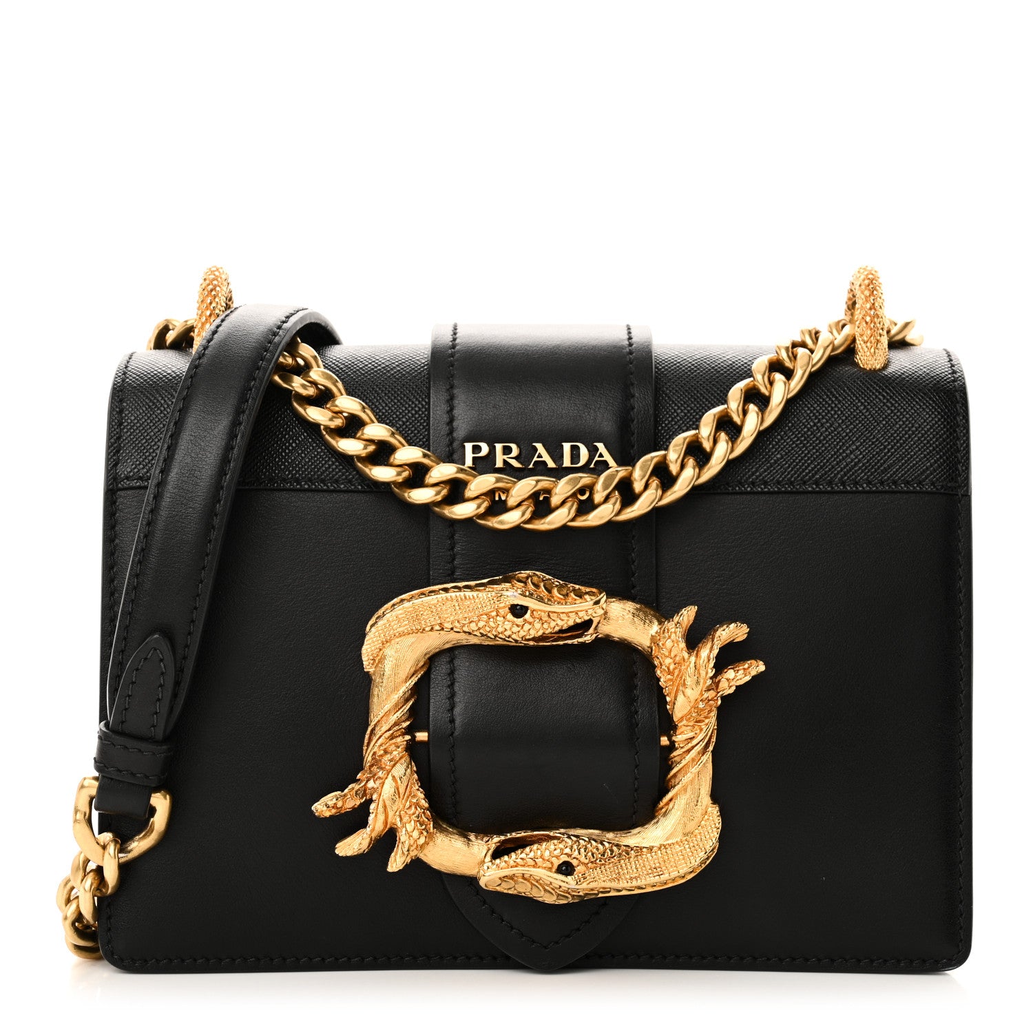 Prada City Calf Saffiano Animalier Cahier Bag Black 1723678