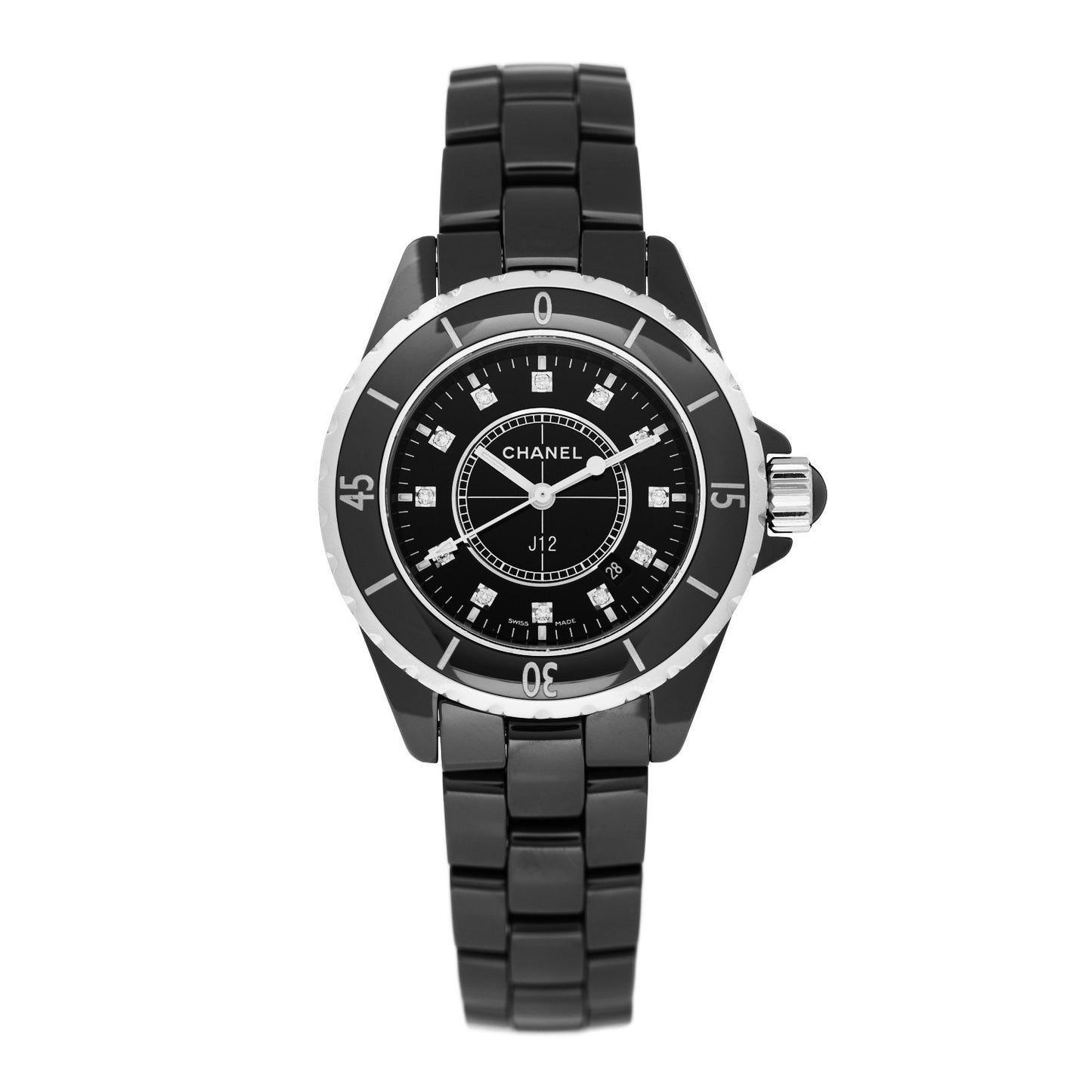 Stainless Steel Ceramic Diamond 33mm J12 Quartz Watch Black