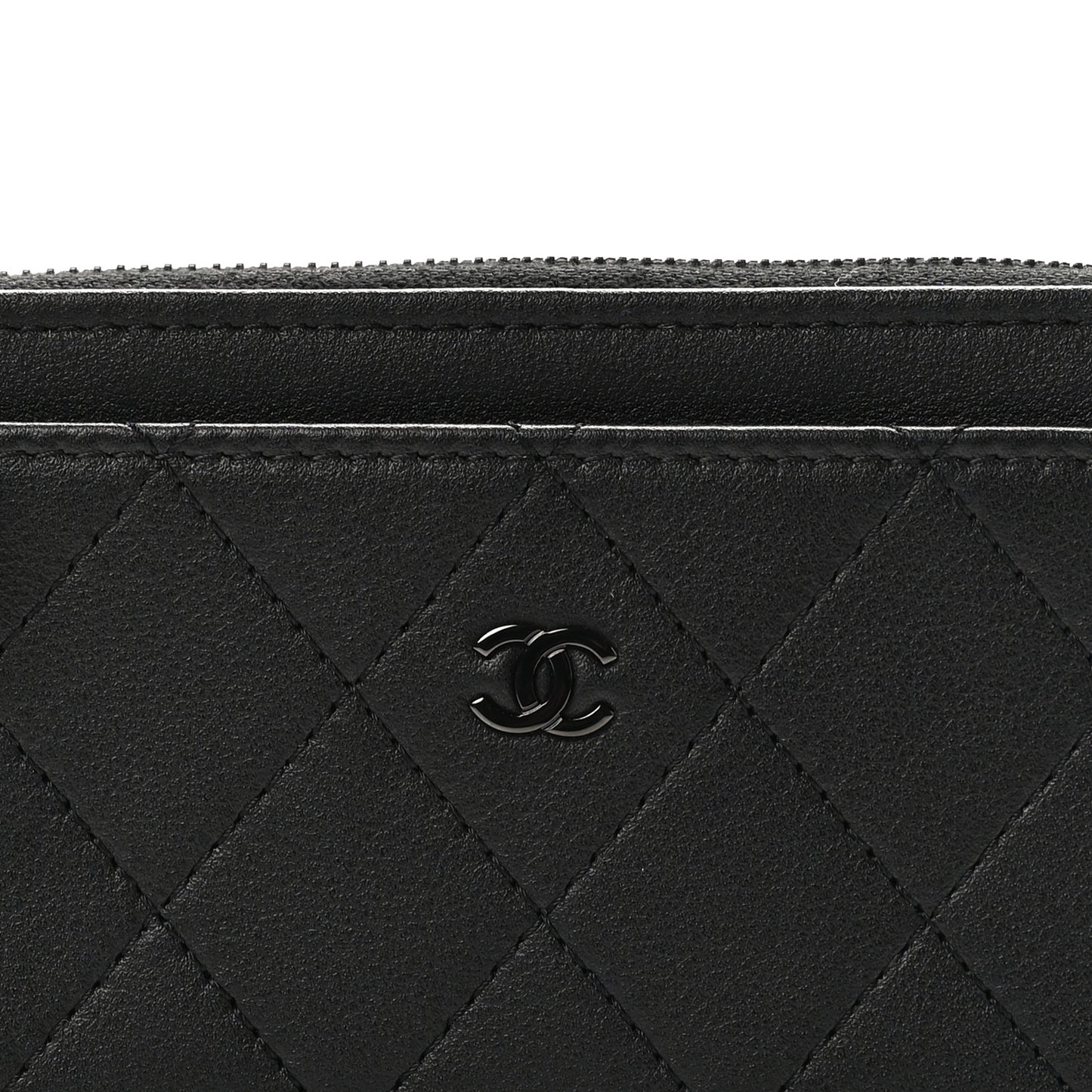 Lambskin Quilted Zip Card Holder So Black