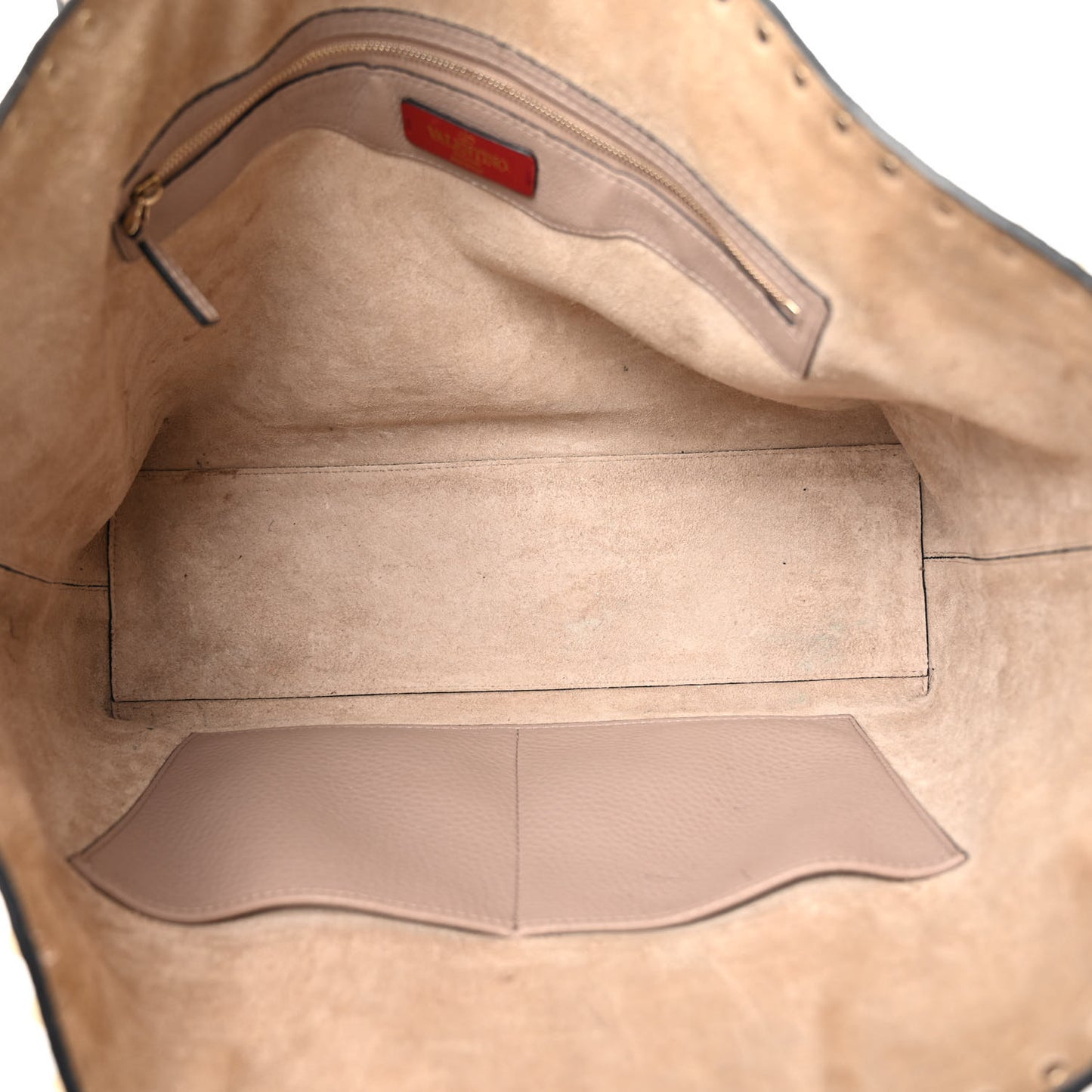 Grained Calfskin Rockstud Shoulder Tote Poudre