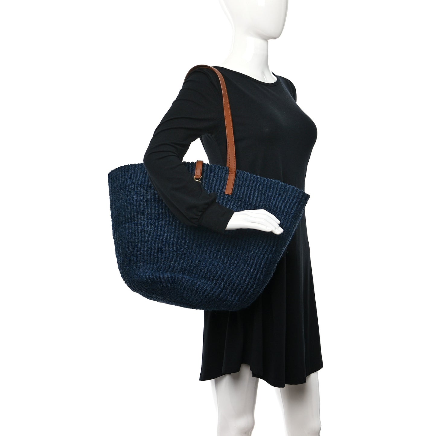 Raffia Calfskin Medium Panier Tote Blue
