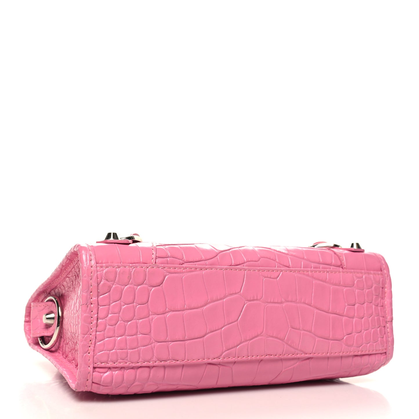 Shiny Supple Calfskin Crocodile Embossed Classic Silver Hardware Mini City Baby Pink