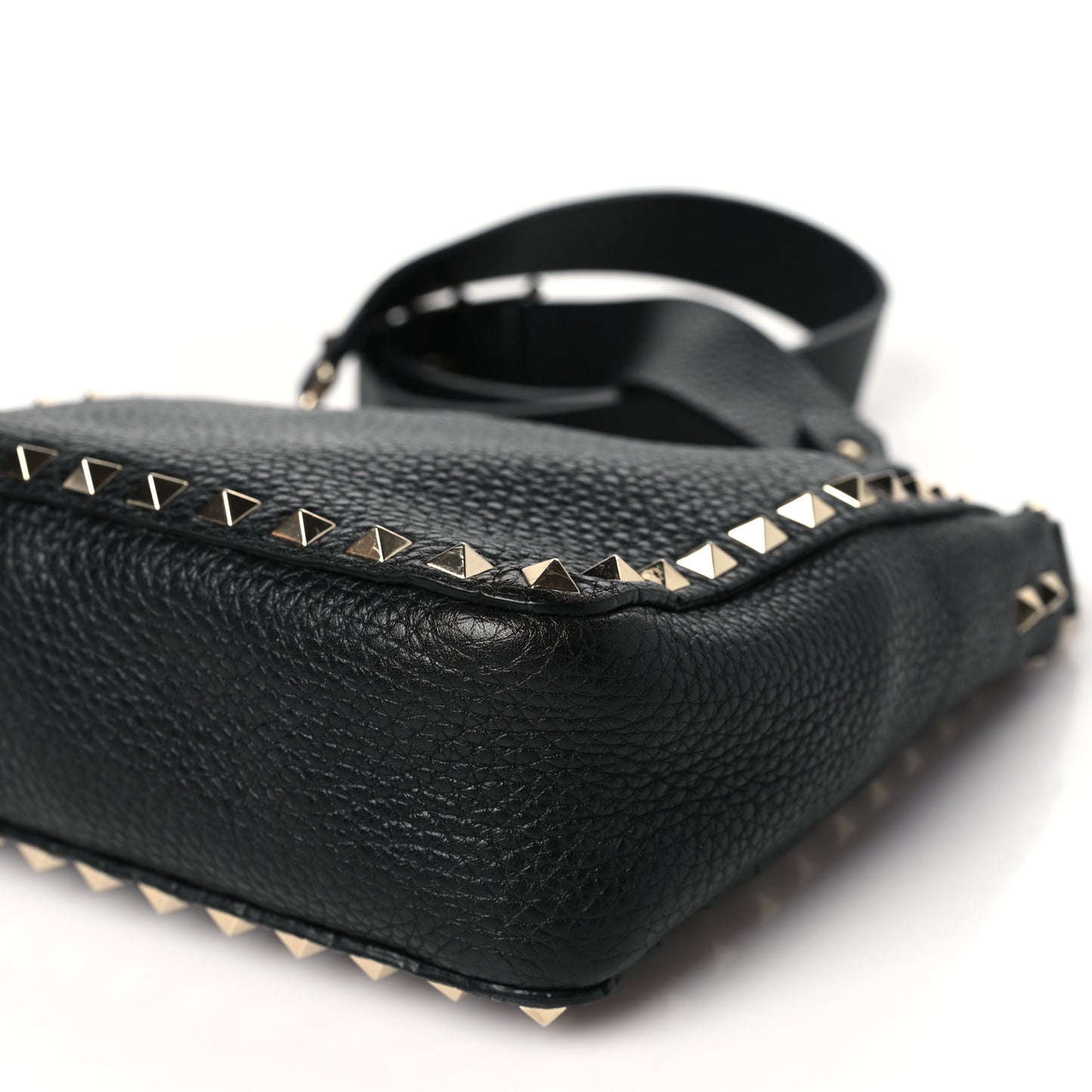 Pebbled Calfskin Mini Rockstud Flip-Lock Messenger Bag Black