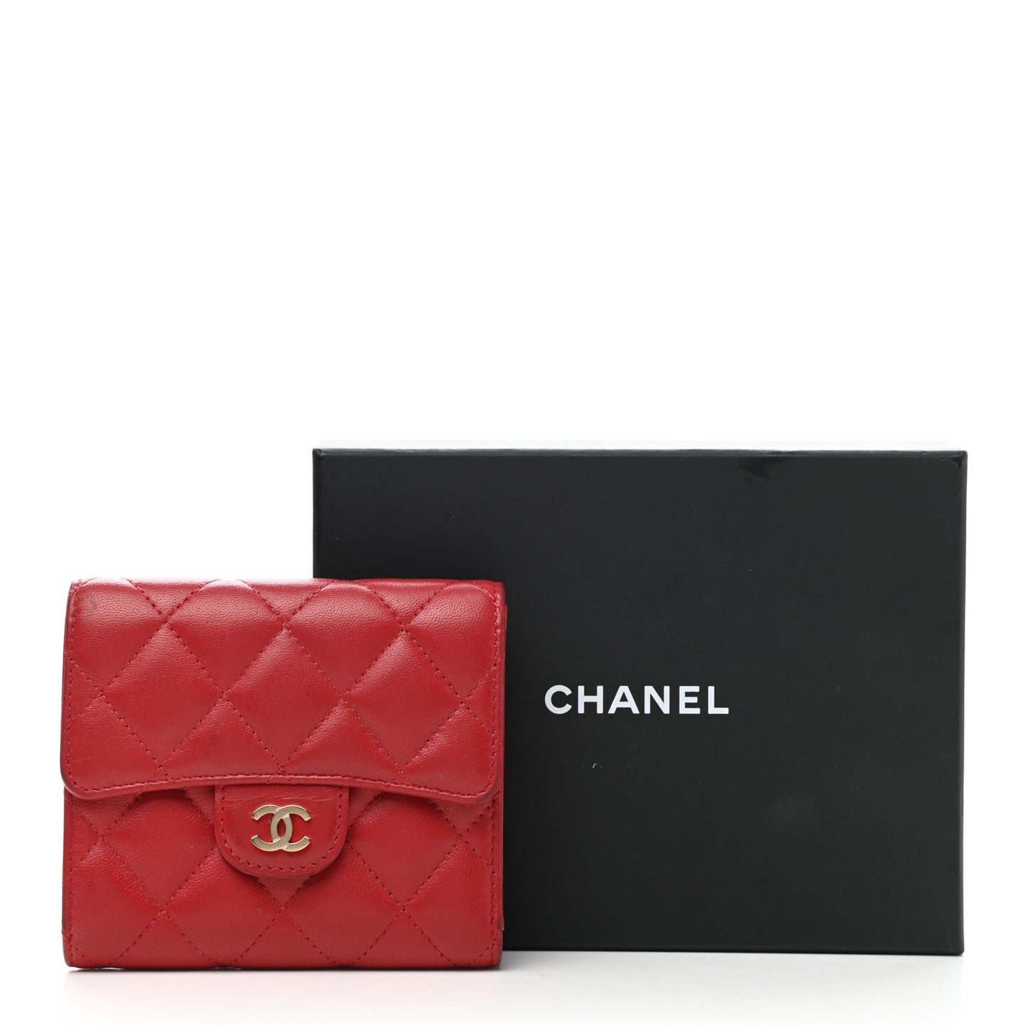 Lambskin Quilted Compact Flap Wallet Red