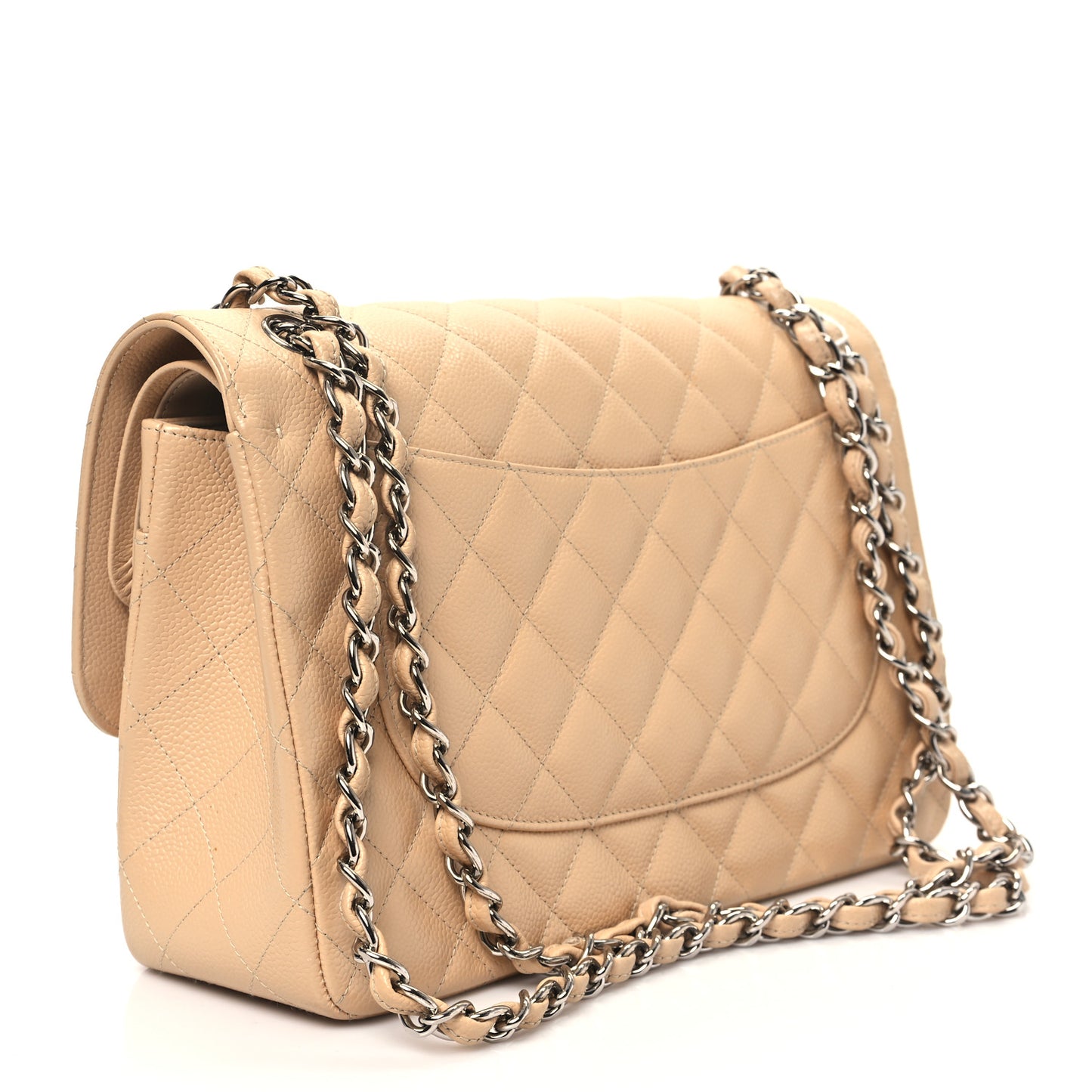 Caviar Quilted Jumbo Double Flap Beige