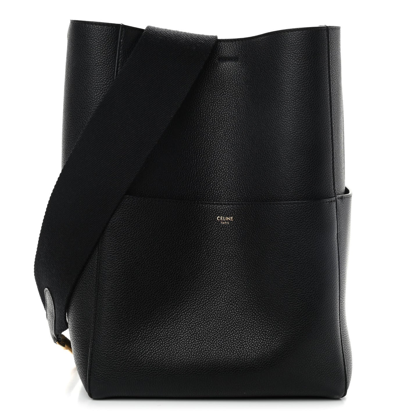 Soft Grained Calfskin Sangle Bucket Bag Black