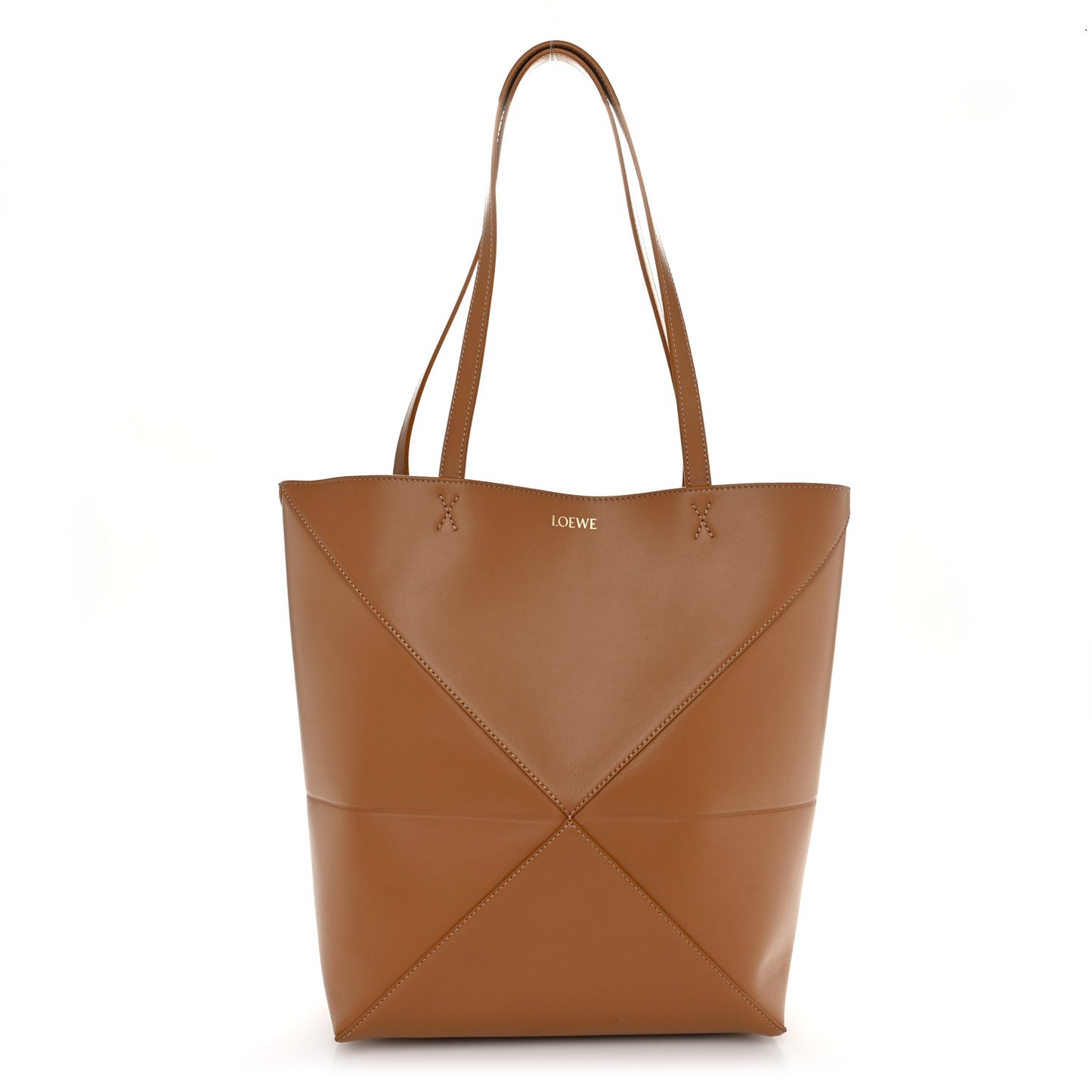 Shiny Calfskin Medium Puzzle Fold Tote Warm Desert