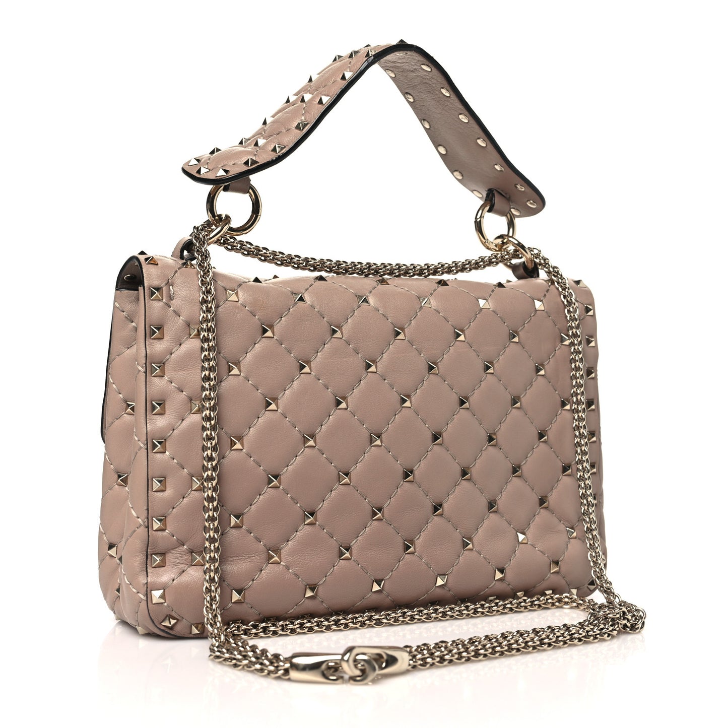 Lambskin Medium Rockstud Spike Shoulder Bag Poudre