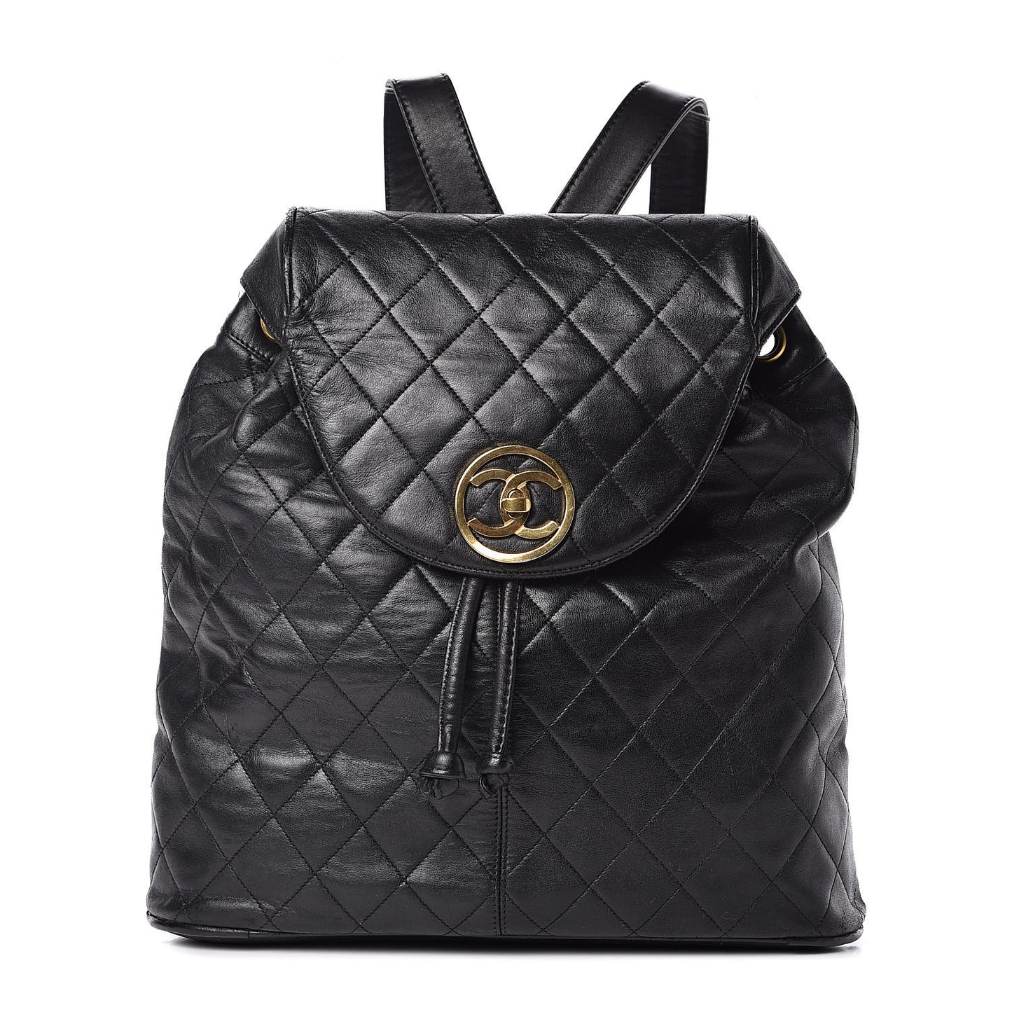 Lambskin Quilted Drawstring Backpack Black