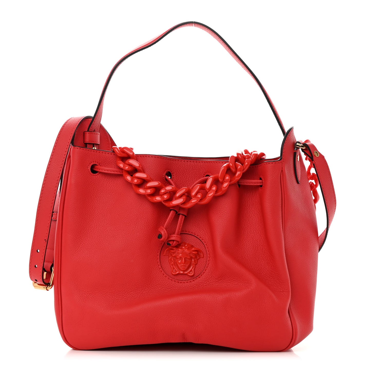Grained Calfskin La Medusa Bucket Bag Red