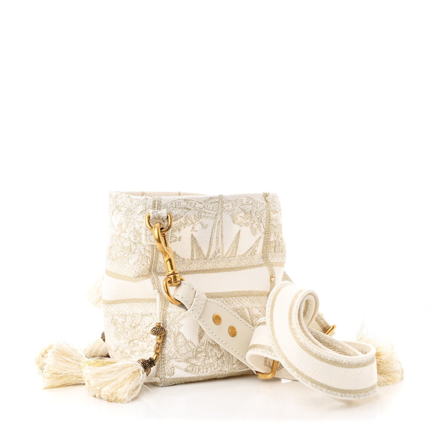 Canvas Embroidered Reve d'Infini Small D-Bubble Bucket Bag Gold