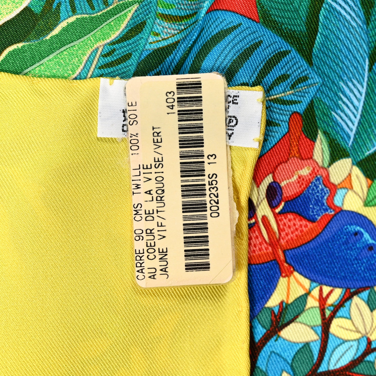 Hermes Silk Au Coeur de la Vie Scarf 90 Jaune Vif Turquoise Vert 5 of 6