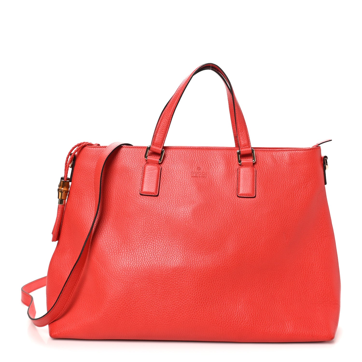 Gucci Calfskin Large Bamboo Tassel Top Handle Tote Red 1967057