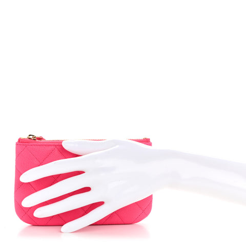 Caviar Quilted Small Cosmetic Case Fuchsia