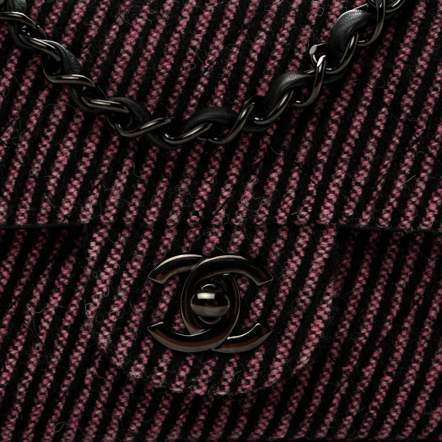 Wool Tweed Quilted Mini Rectangular Flap Pink Black