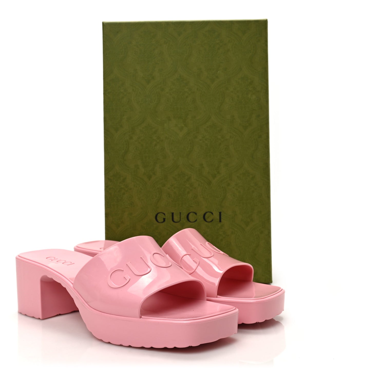 Rubber Gucci Logo Womens Platform 20/60mm Slide Sandals 38 Wild Rose