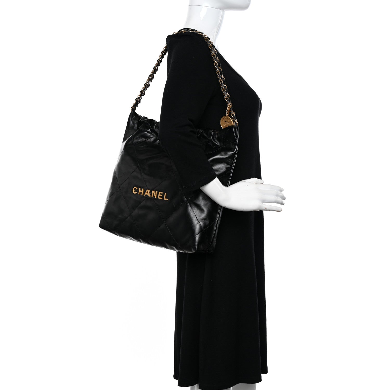 Chanel Shiny Calfskin Quilted Small Chanel 22 Black 2 of 12