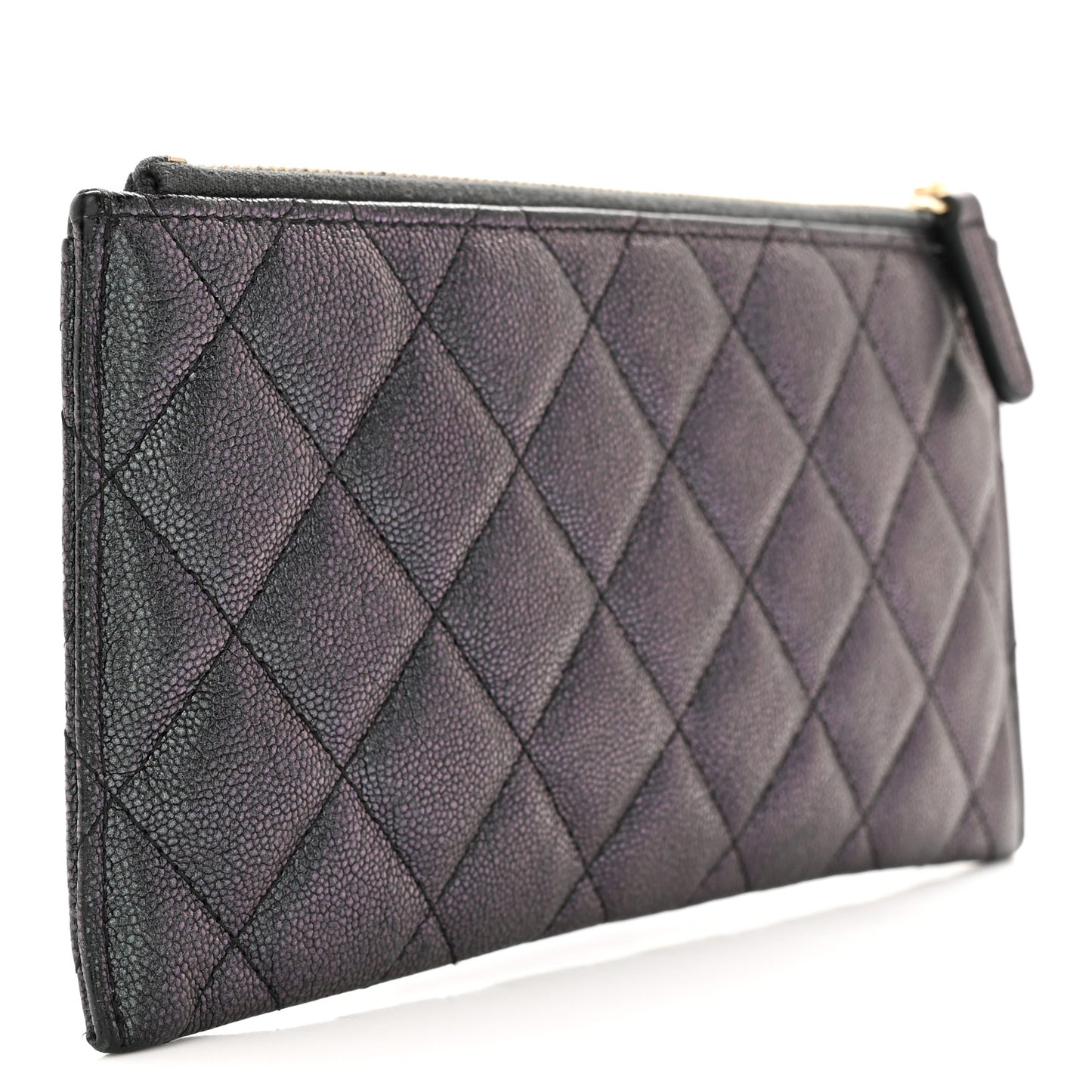 Iridescent Caviar Quilted Classic Zip Pouch Black