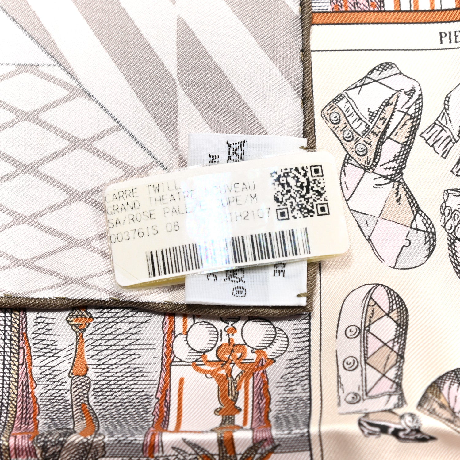 Hermes Silk Grand Theatre Nouveau Scarf 90 Rose Pale Etoupe 5 of 5