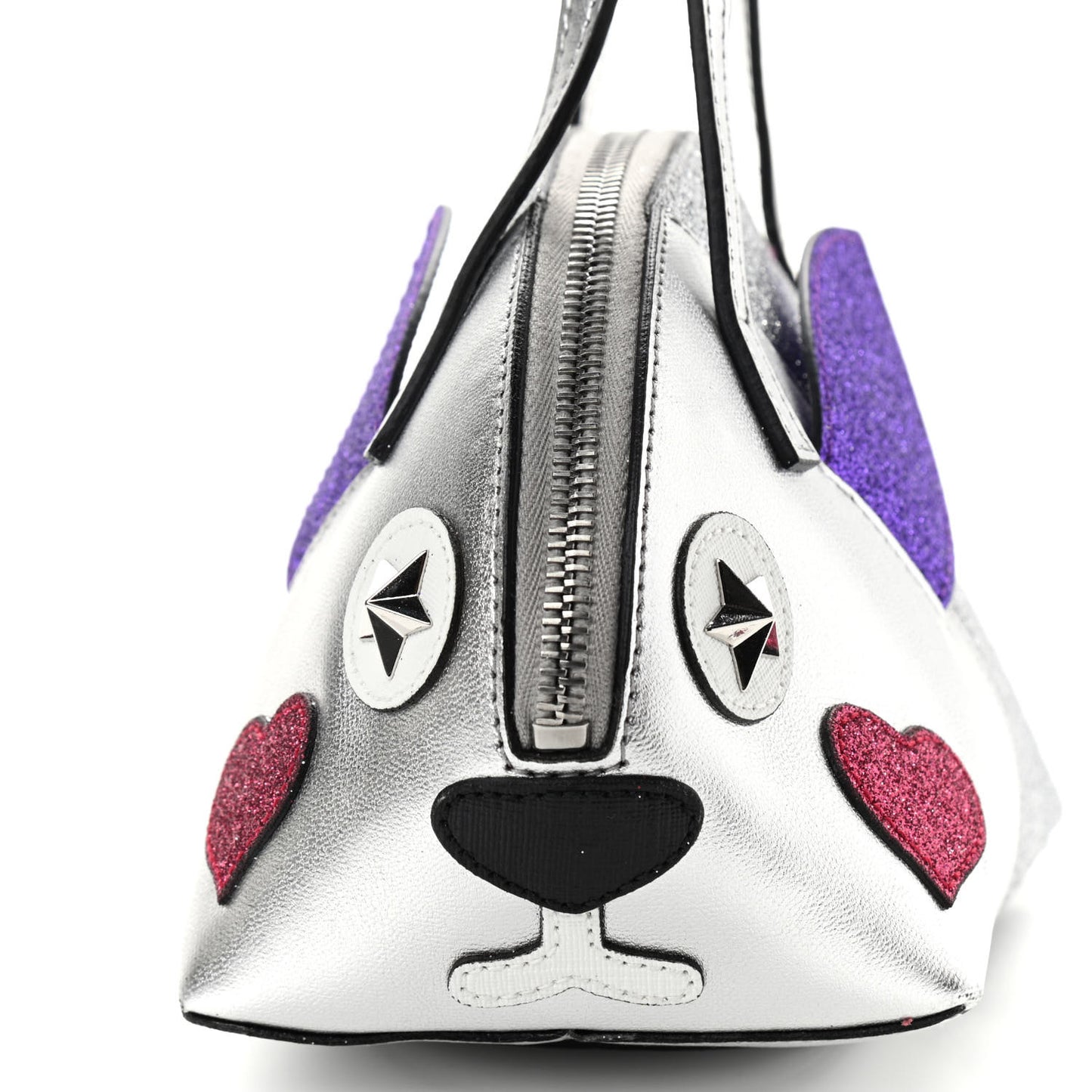 Metallic Calfskin Glitter Childrens Rabbit Top Handle Bag Silver