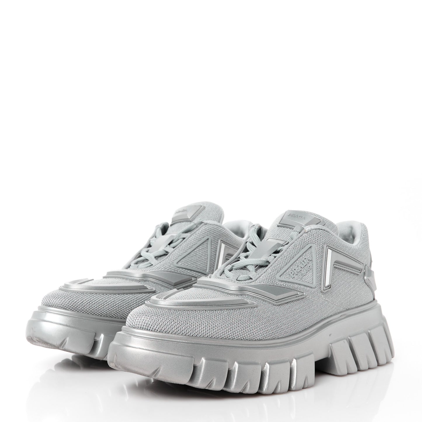 Rubber Technical Knit Fabric Triangle Logo Evolution 55mm Sneakers 39 Argento