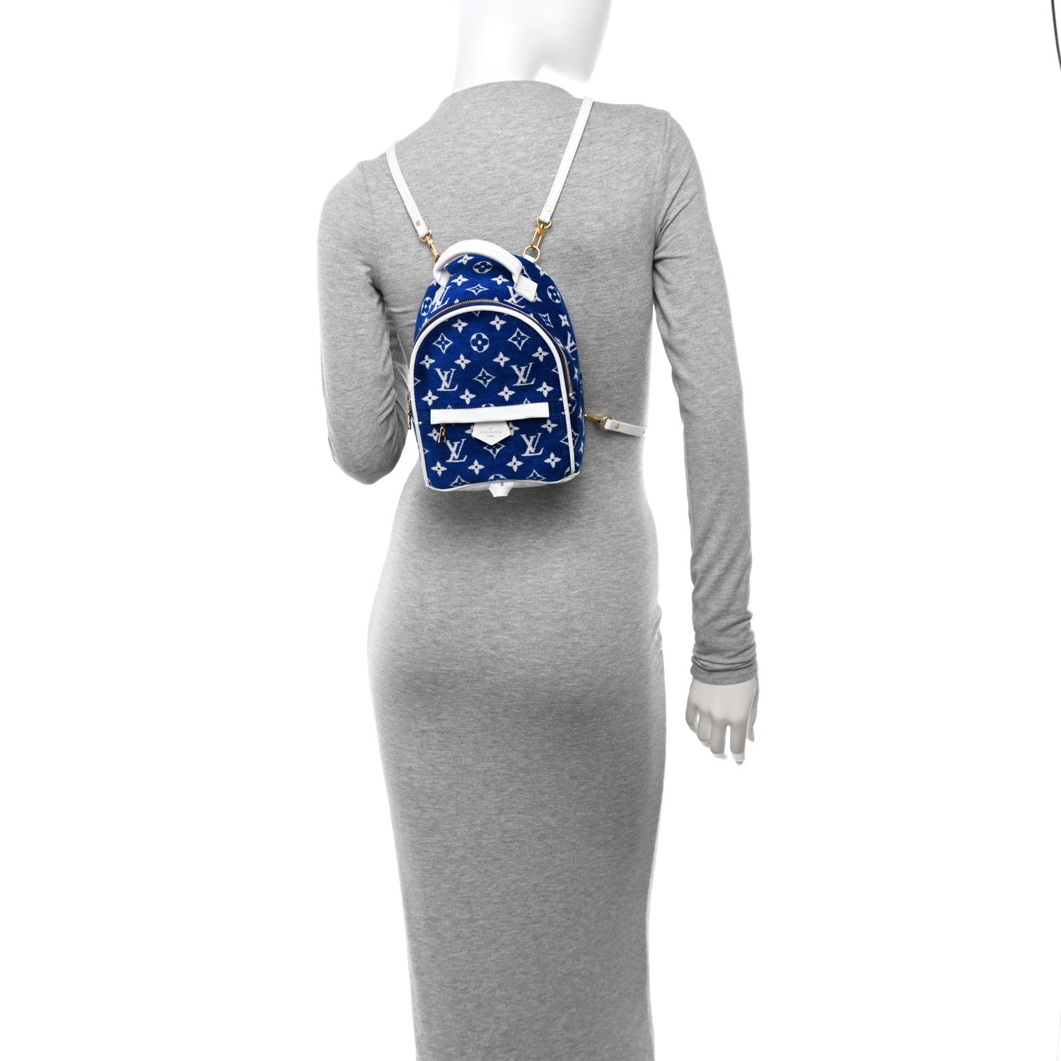 Louis Vuitton Jacquard Velvet Monogram Palm Springs Backpack Mini Blue 2 of 9