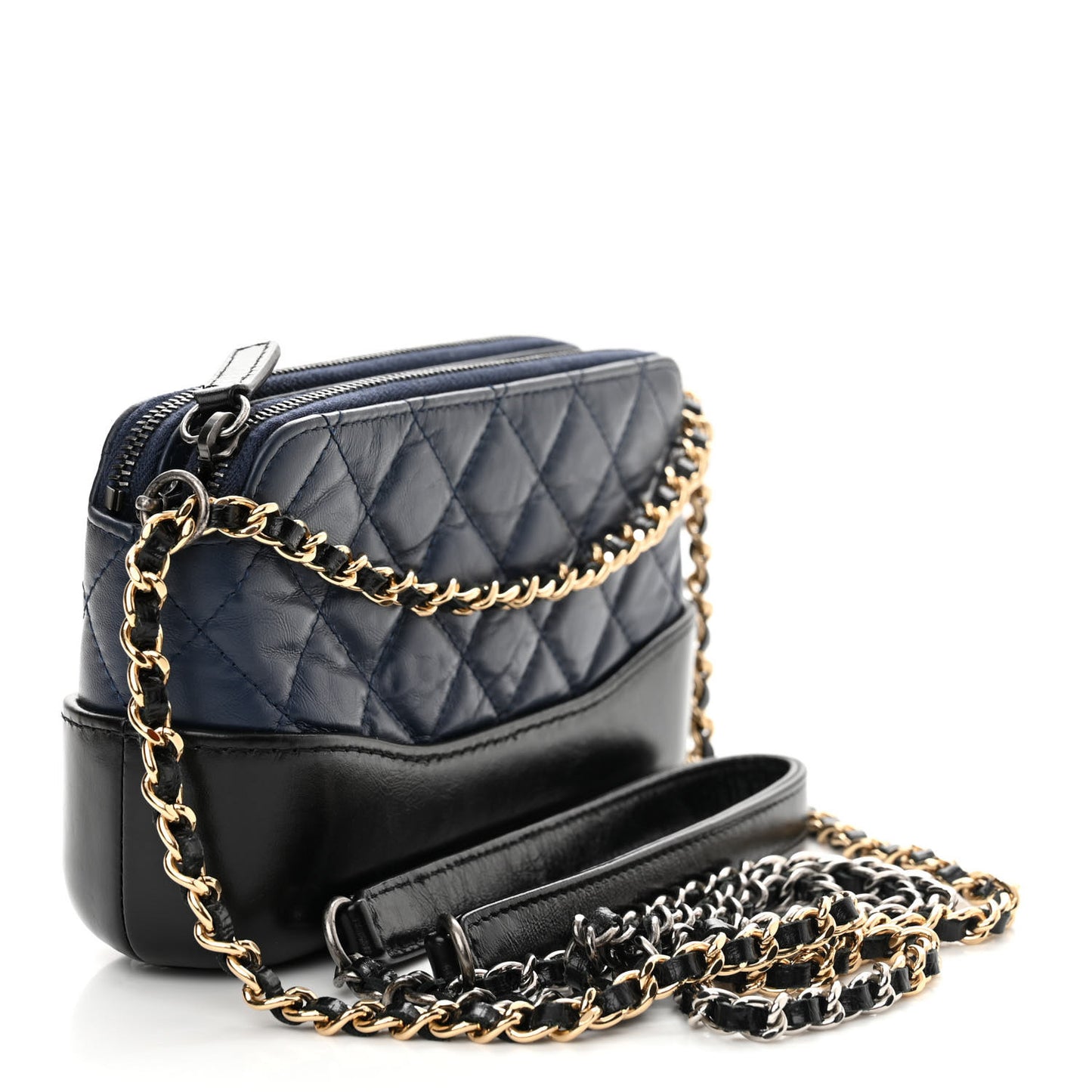 Aged Calfskin Quilted Small Gabrielle Clutch With Chain Navy Black