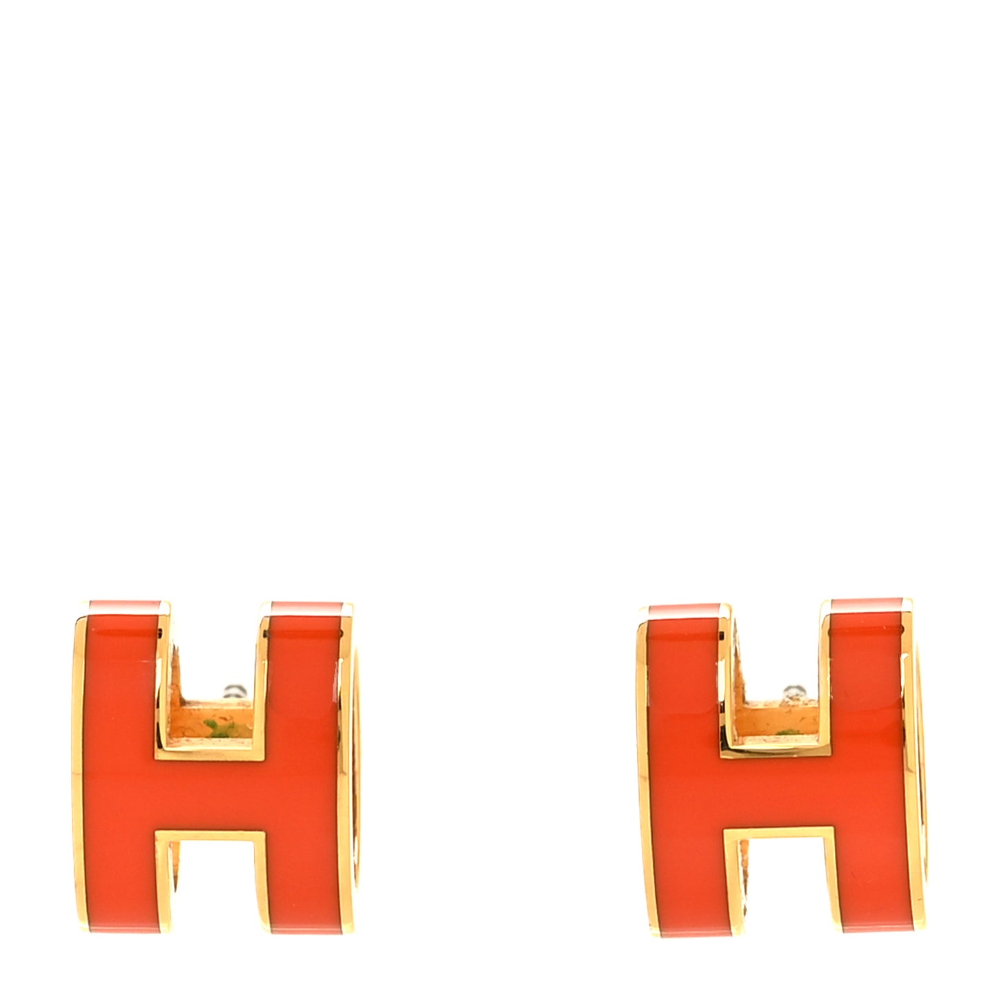 Gold Lacquered Pop H Earrings Orange
