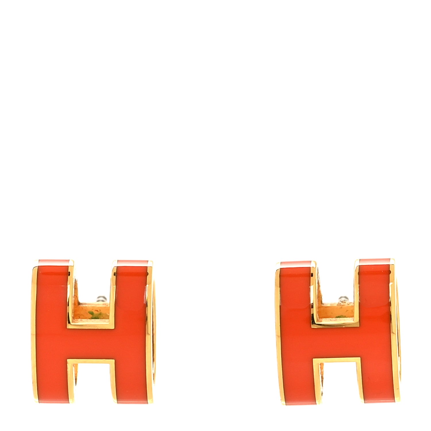 Hermes Gold Lacquered Pop H Earrings Orange 1 of 6