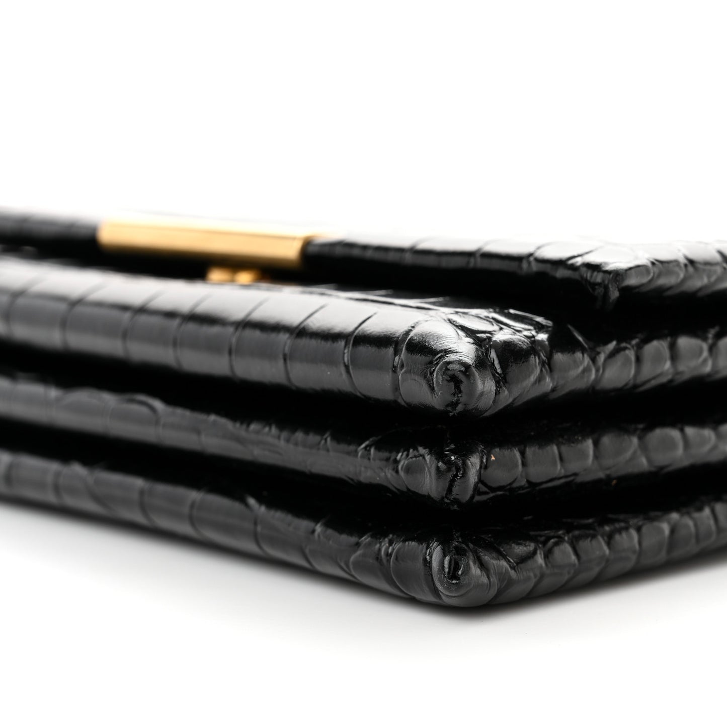 Shiny Extra Supple Calfskin Crocodile Embossed Small Triplet Bag Black