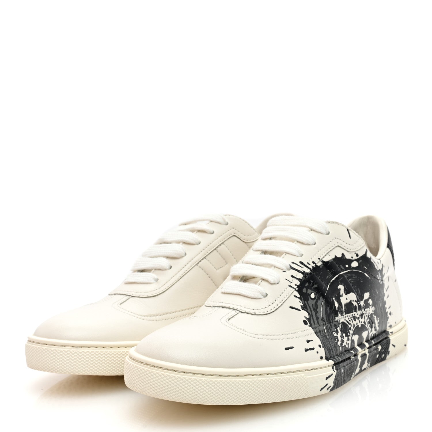 Hermes Swift Peinture Fraiche Womens Quicker Sneakers 37 White Black 2 of 7