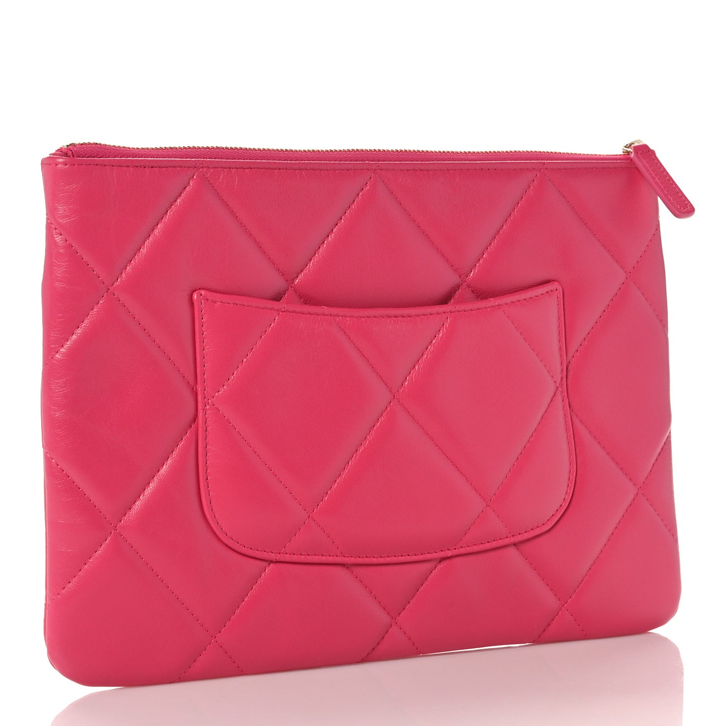 Shiny Goatskin Quilted Chanel 19 Pouch Dark Pink