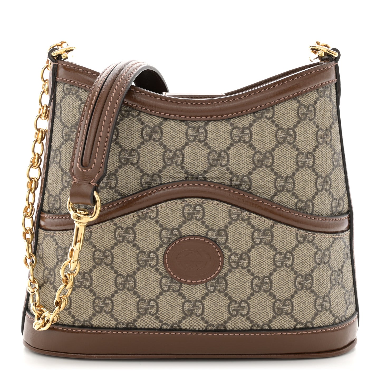 GG Supreme Monogram Azalea Calfskin Retro Interlocking G Chain Shoulder Bag Beige Ebony Brown Sugar