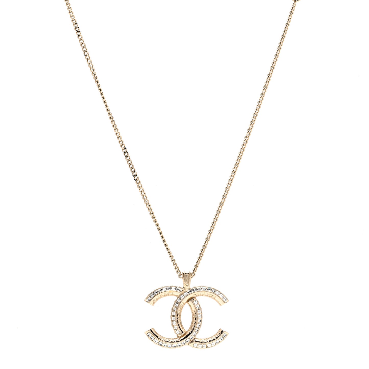 Baguette Crystal Logo CC Chain Necklace Gold