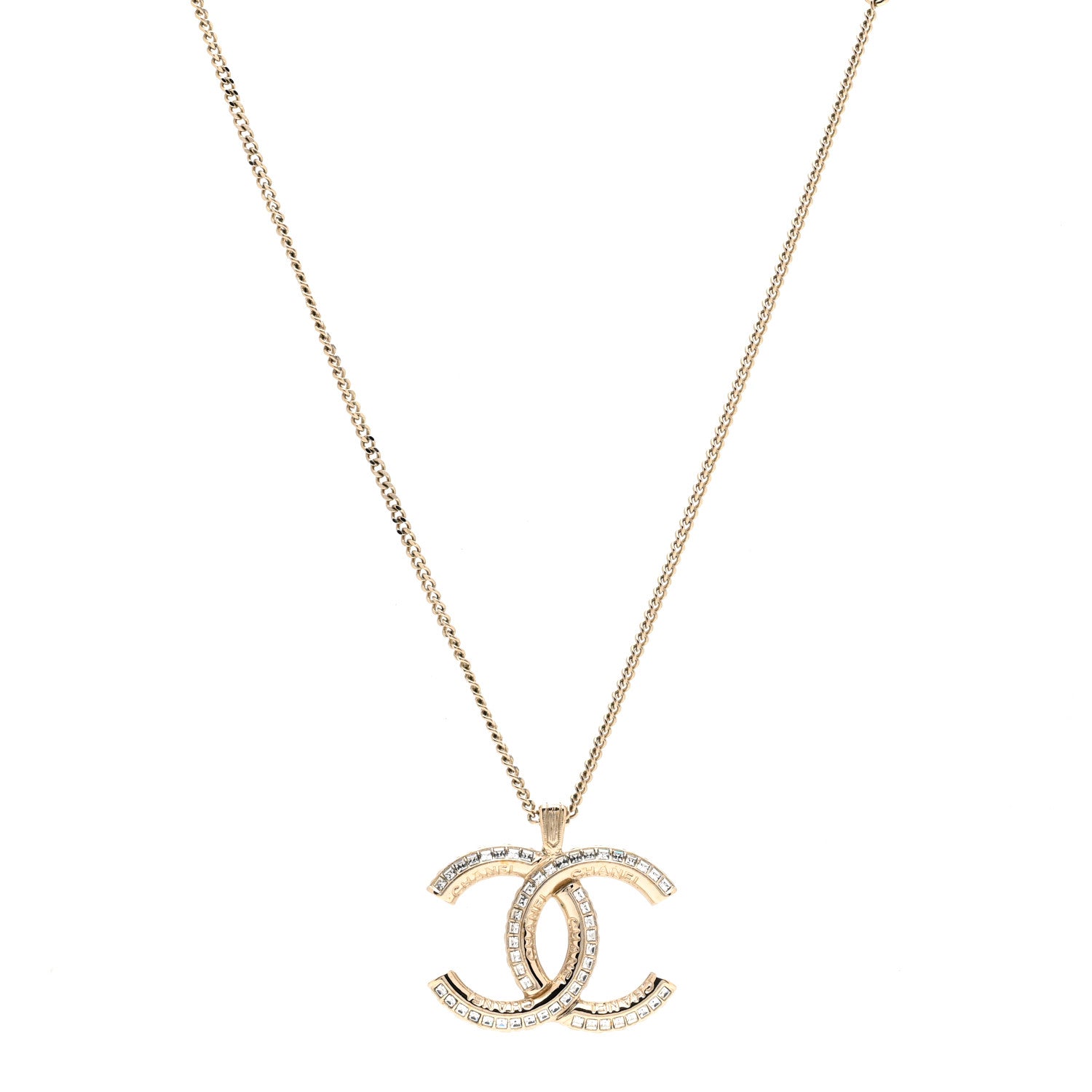 Chanel Baguette Crystal Logo CC Chain Necklace Gold 1 of 6