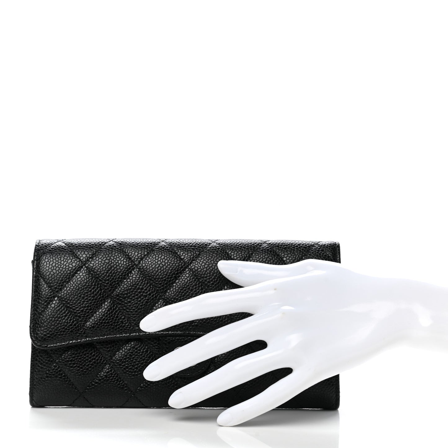 Caviar Quilted Large Flap Wallet Black