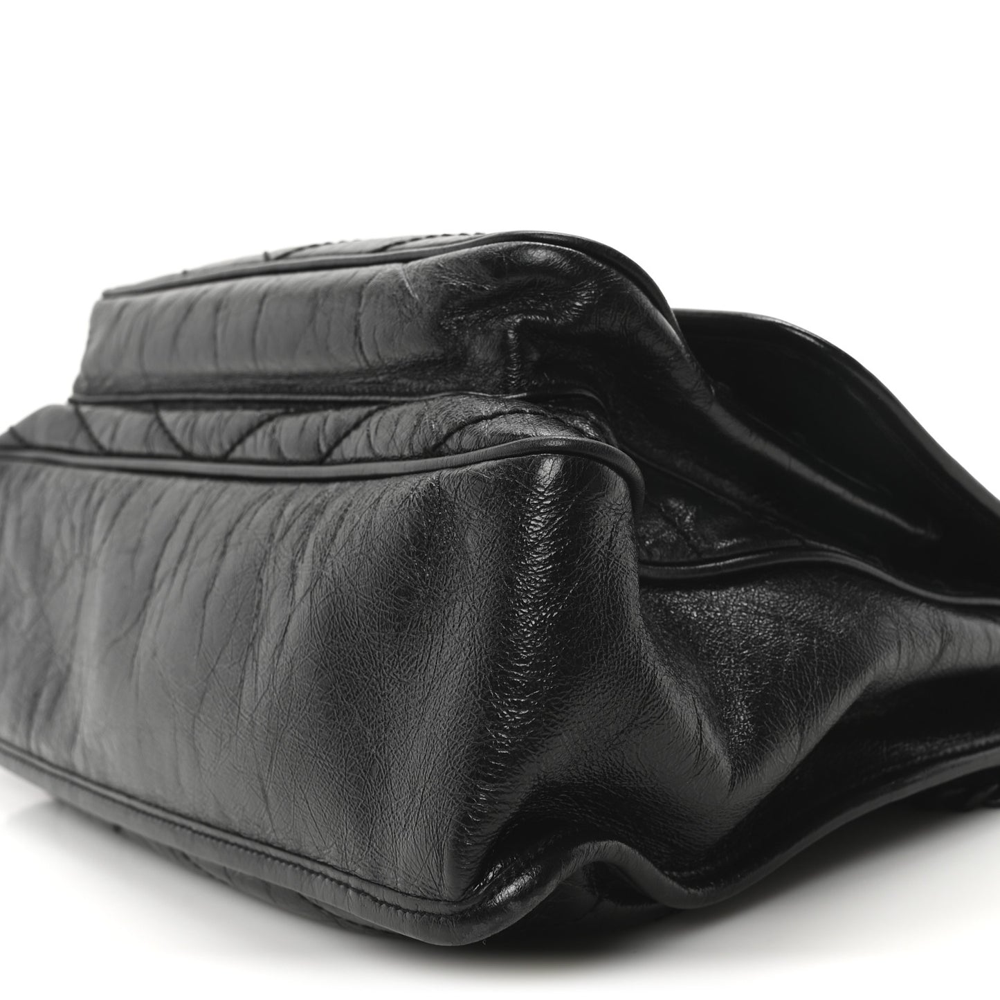 Crinkled Calfskin Matelasse Monogram Large Niki Chain Satchel Black