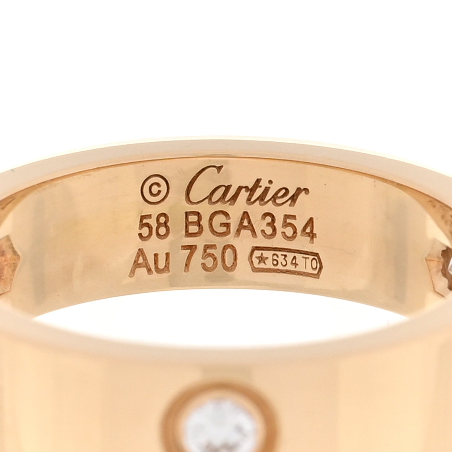 18K Yellow Gold 3 Diamond 5.5mm LOVE Ring 58 8.5