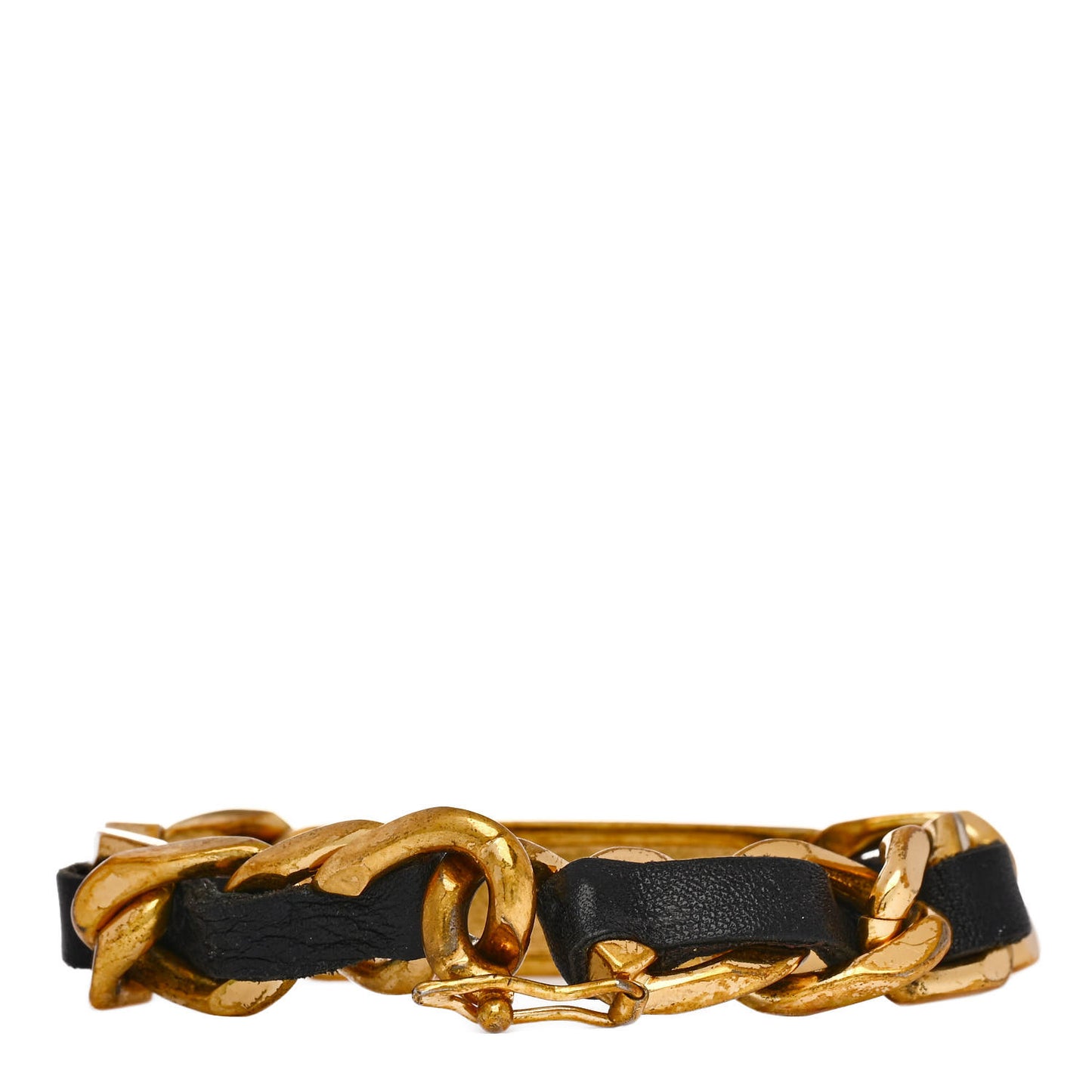 Metal Lambskin Name Plate Bracelet Black Gold
