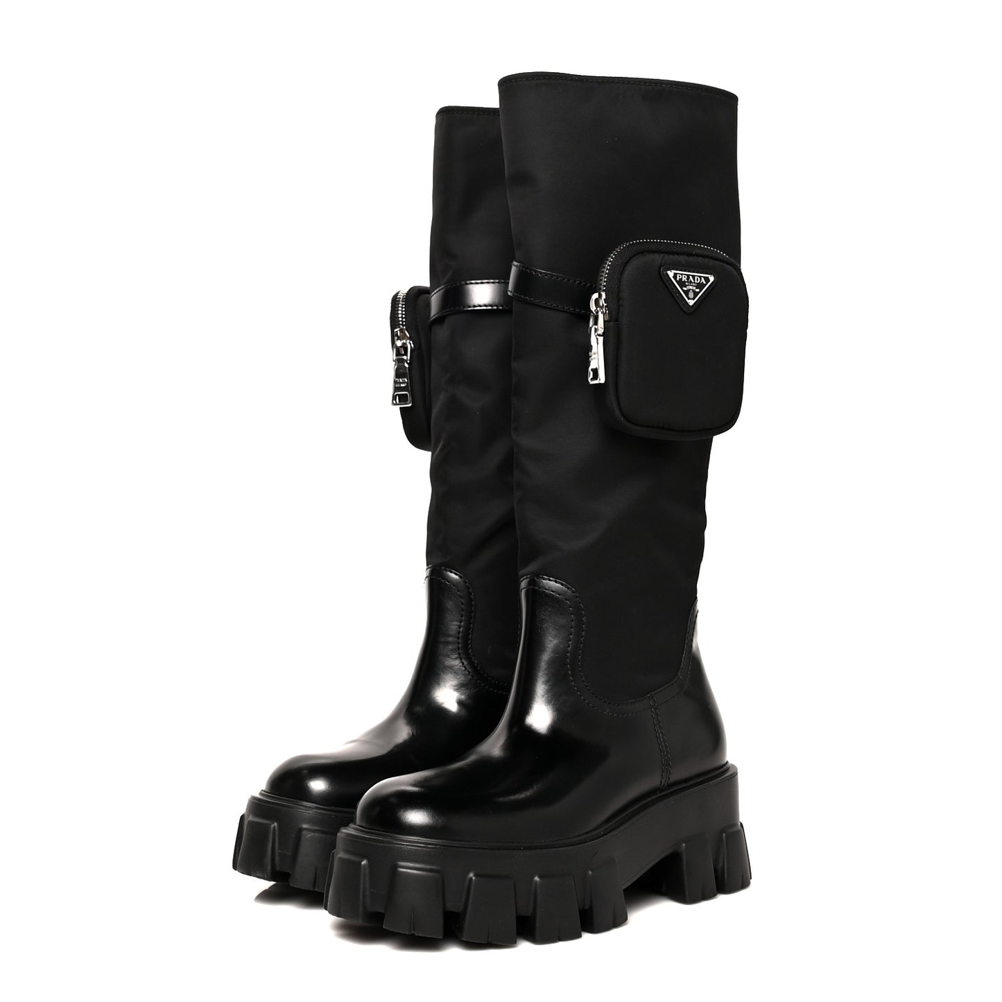 Spazzolato Rois Re-Nylon Metal Triangle Logo Monolith Pouch Pocket 55mm Tall Boots 36 Black