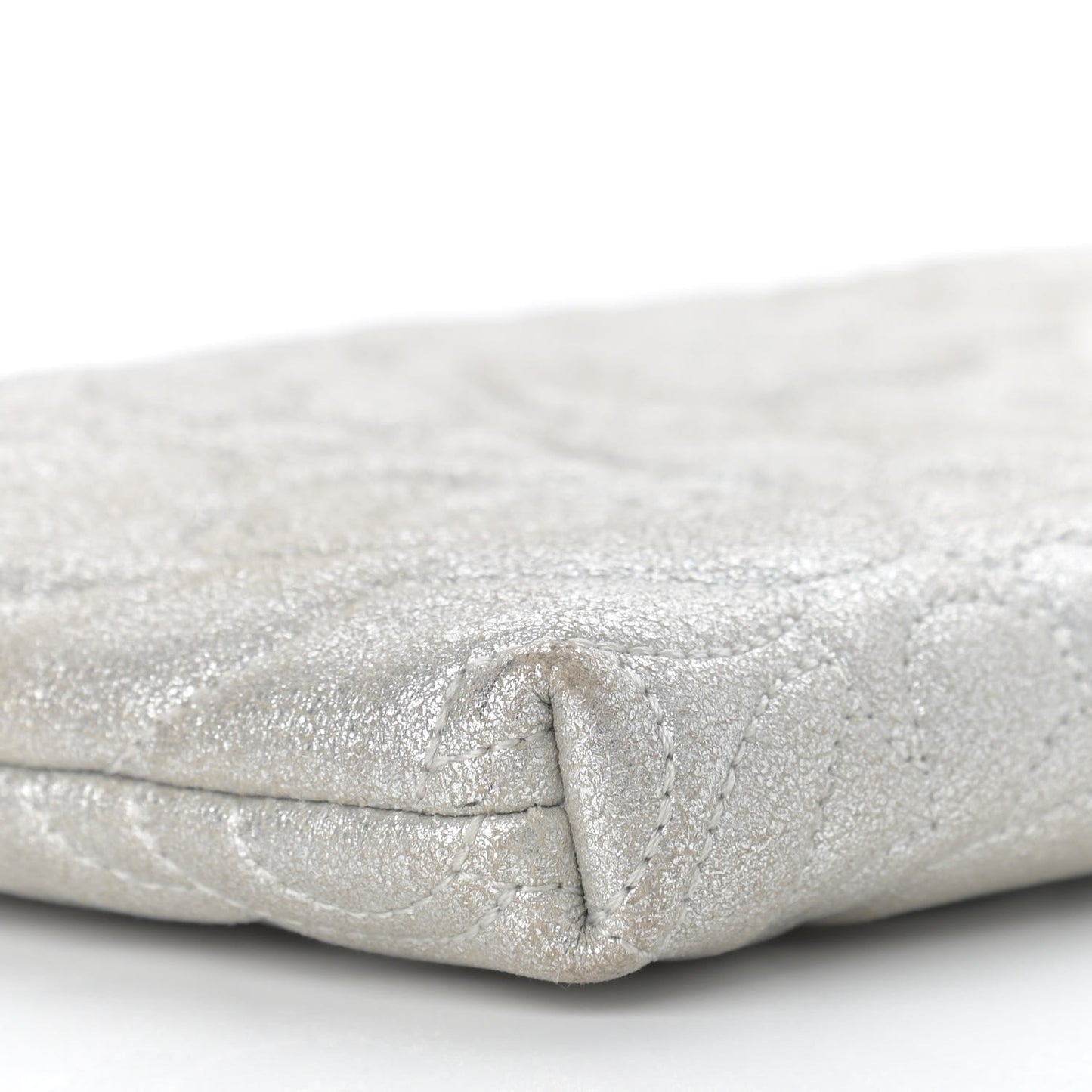 Metallic Lambskin Camellia Chain Pouch Silver