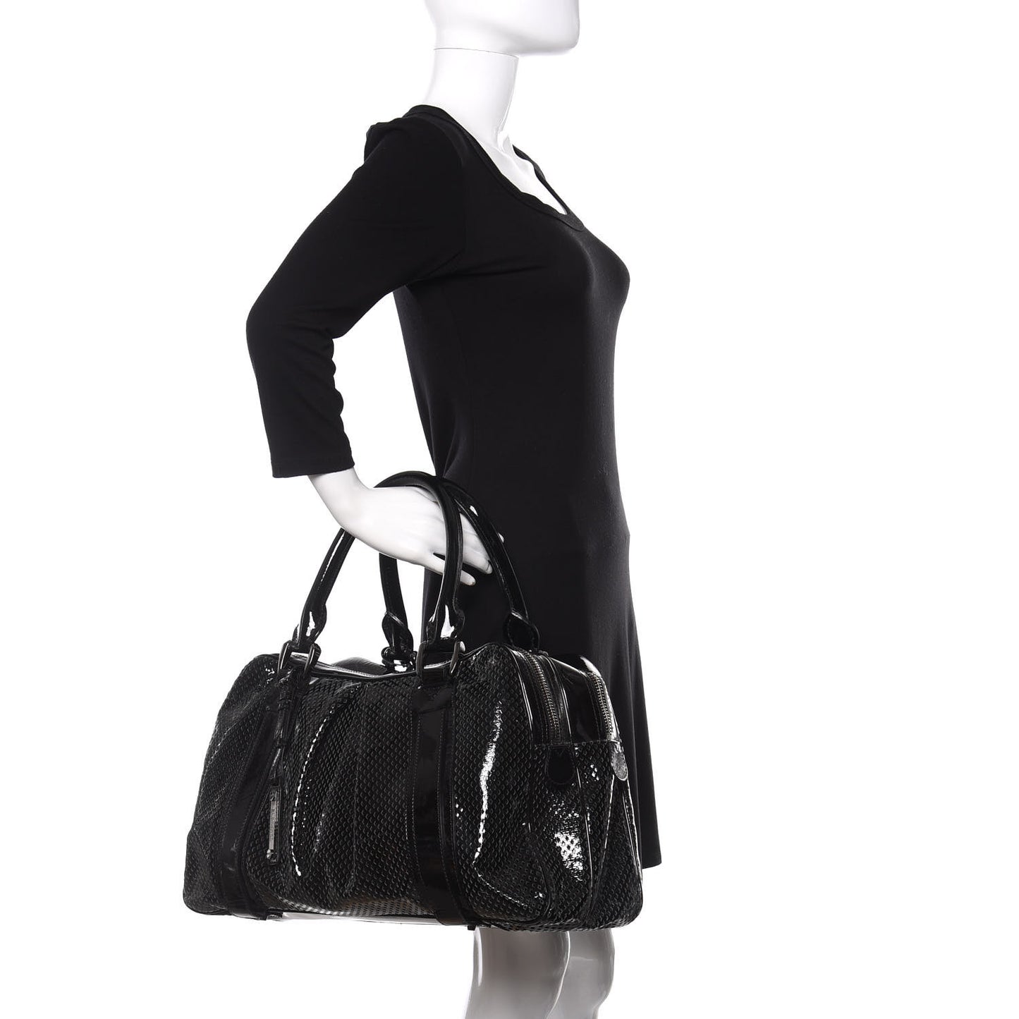 Prorsum Perforated Patent Calfskin Knight Satchel Black