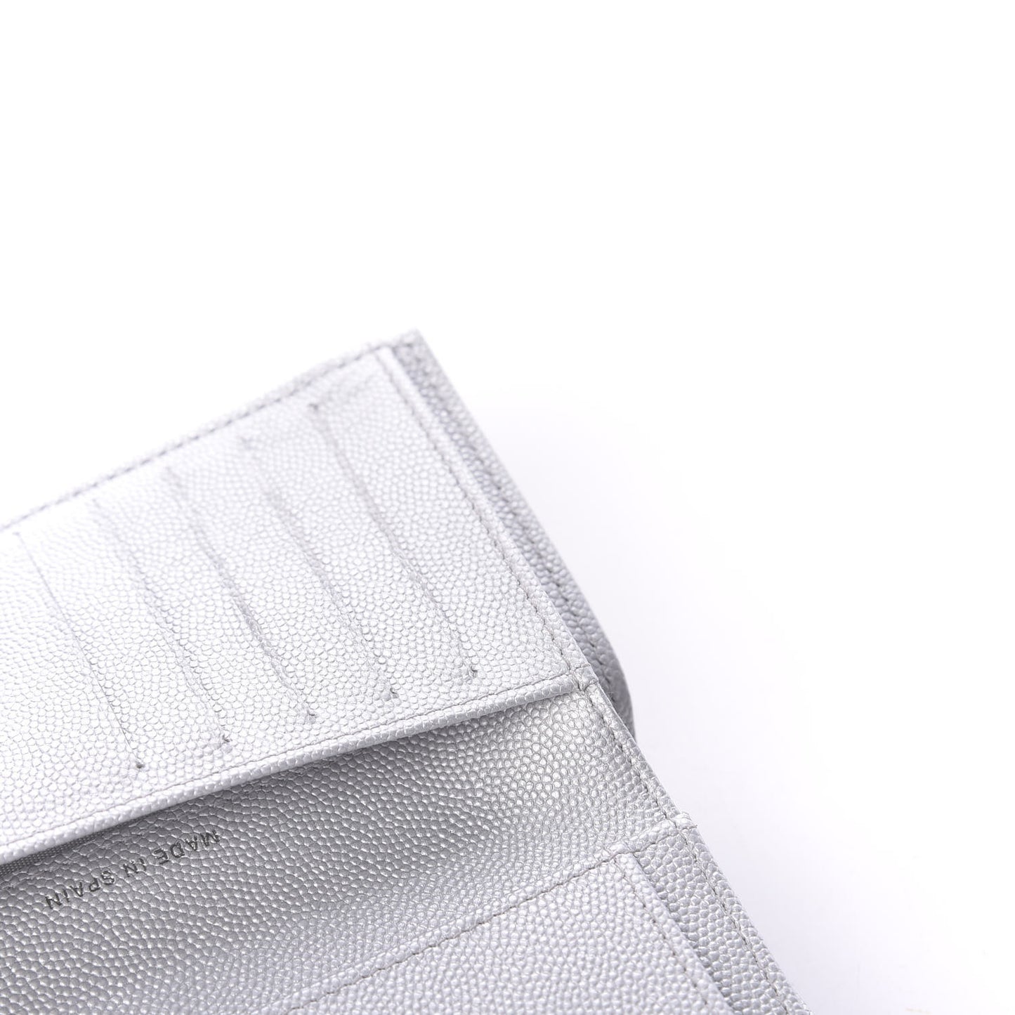 Metallic Caviar Chevron Quilted Mademoiselle Vintage Flap Wallet Silver