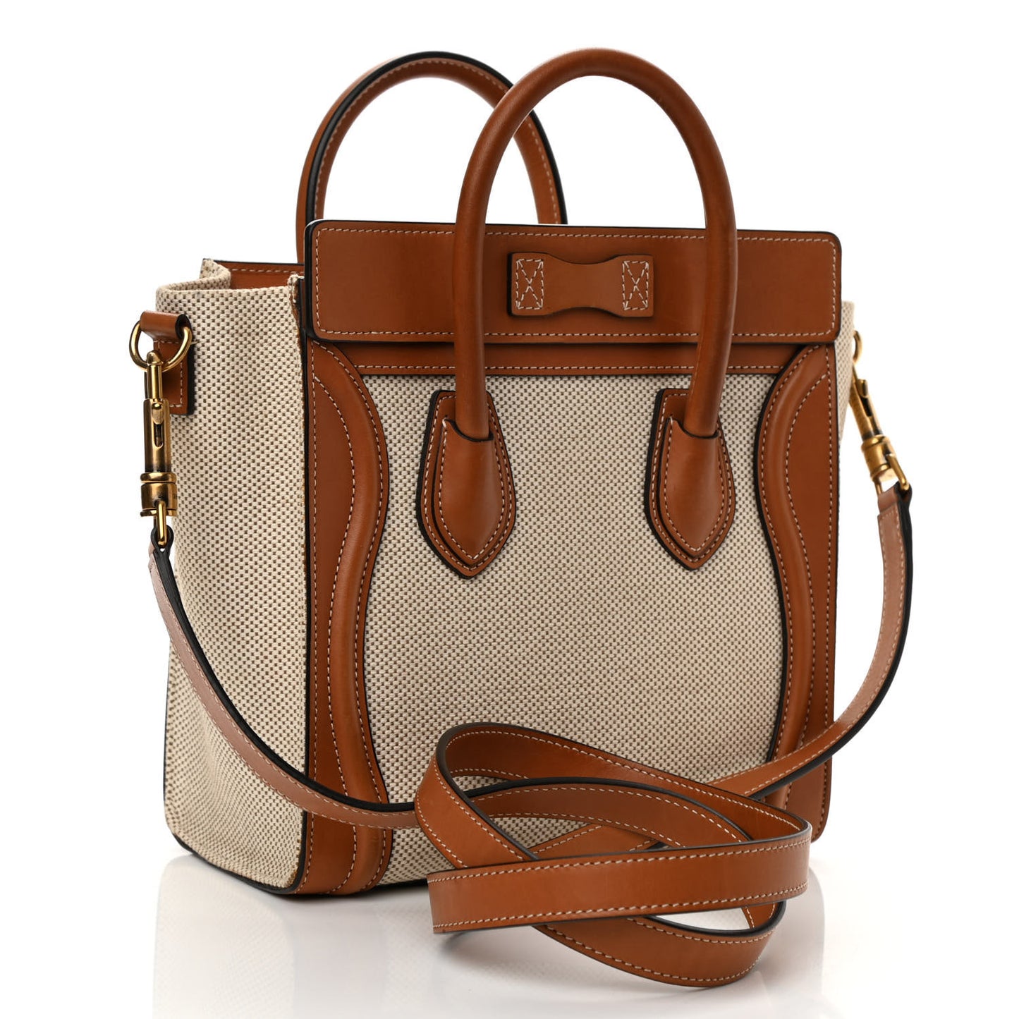Textile Smooth Calfskin Nano Luggage Tan White