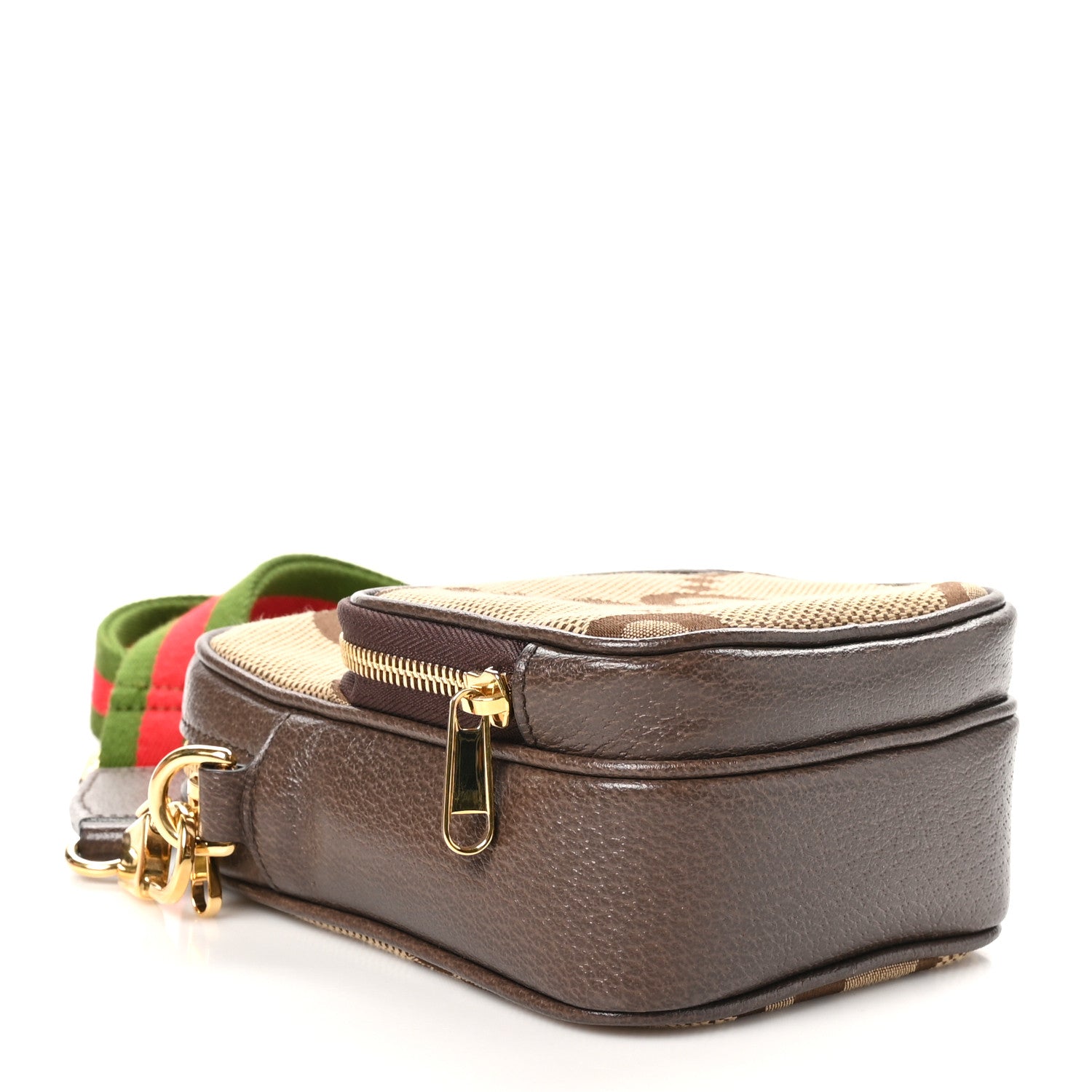 Gucci Monogram Jumbo GG Textured Dollar Calfskin Web Shoulder Bag Camel Ebony New Acero 4 of 12