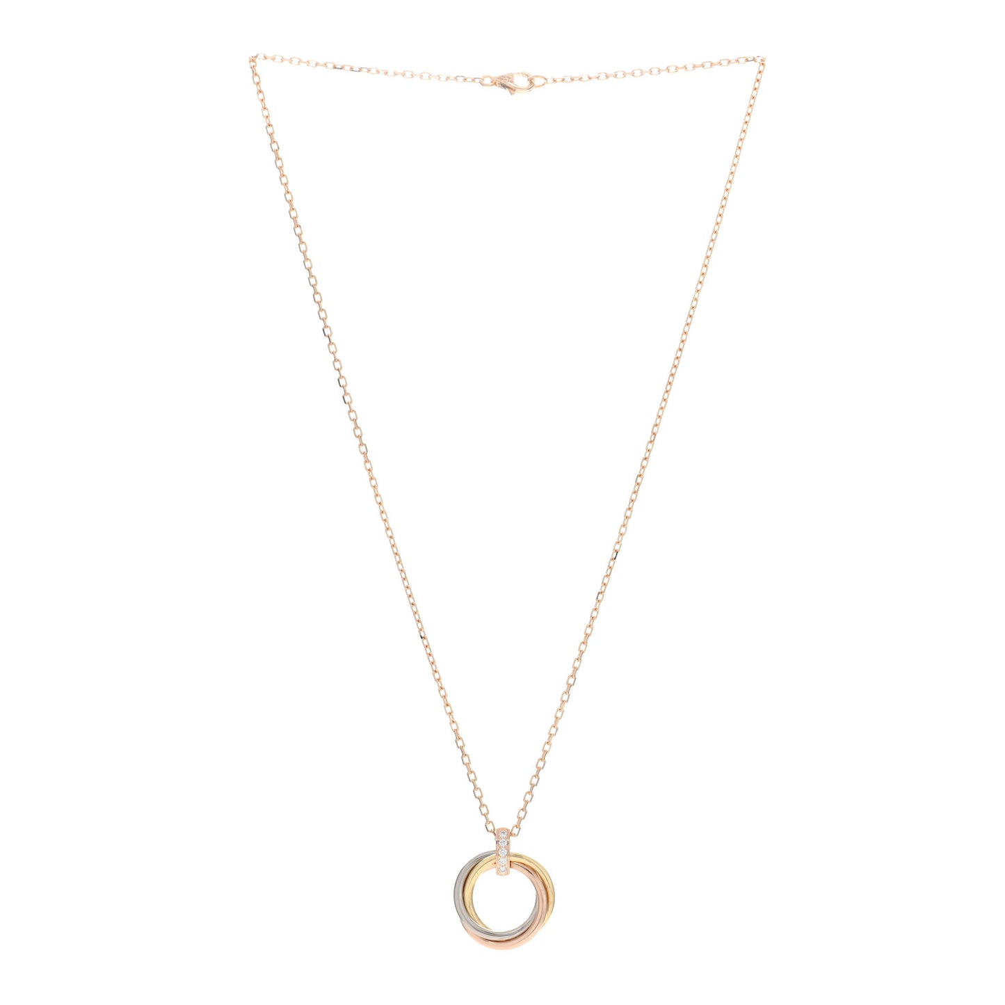 18K Pink White Yellow Gold Diamond Trinity Pendant Necklace