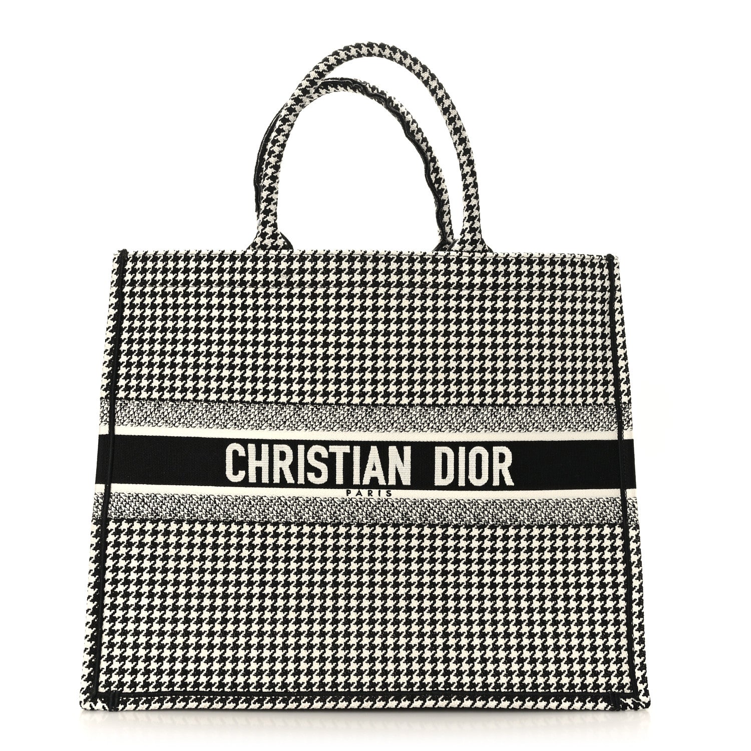 Christian Dior Canvas Houndstooth Embroidered Large Book Tote Black White 1 of 9
