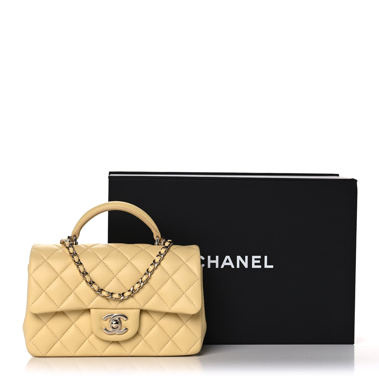 Lambskin Quilted Mini Top Handle Rectangular Flap Yellow