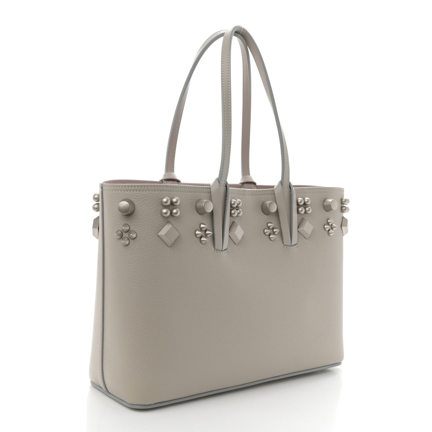 Calfskin Spikes Small East West Cabata Tote Light Grey